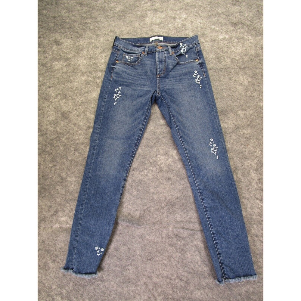 Ann Taylor Loft Jeans Womens 0 modern Skinny Blue stretch Denim embroidered 25